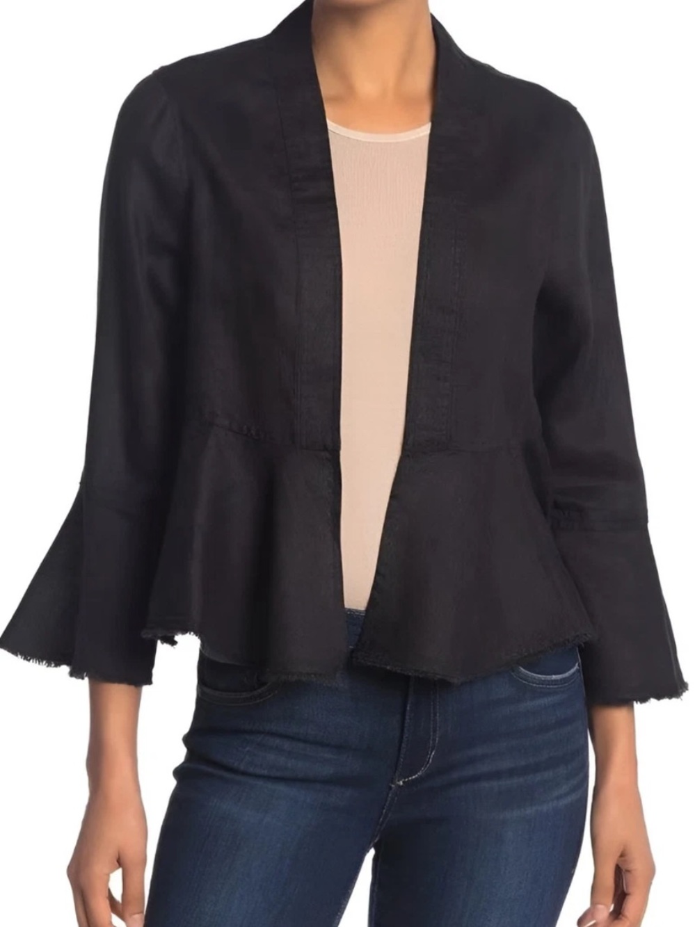 Tommy Bahama Black Linen Open Front Bell Sleeve Cardigan Size L
